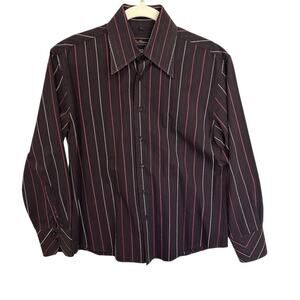Ben Sherman Men's M Black Red Striped Long Sleeve Button-Up Standard Shirt